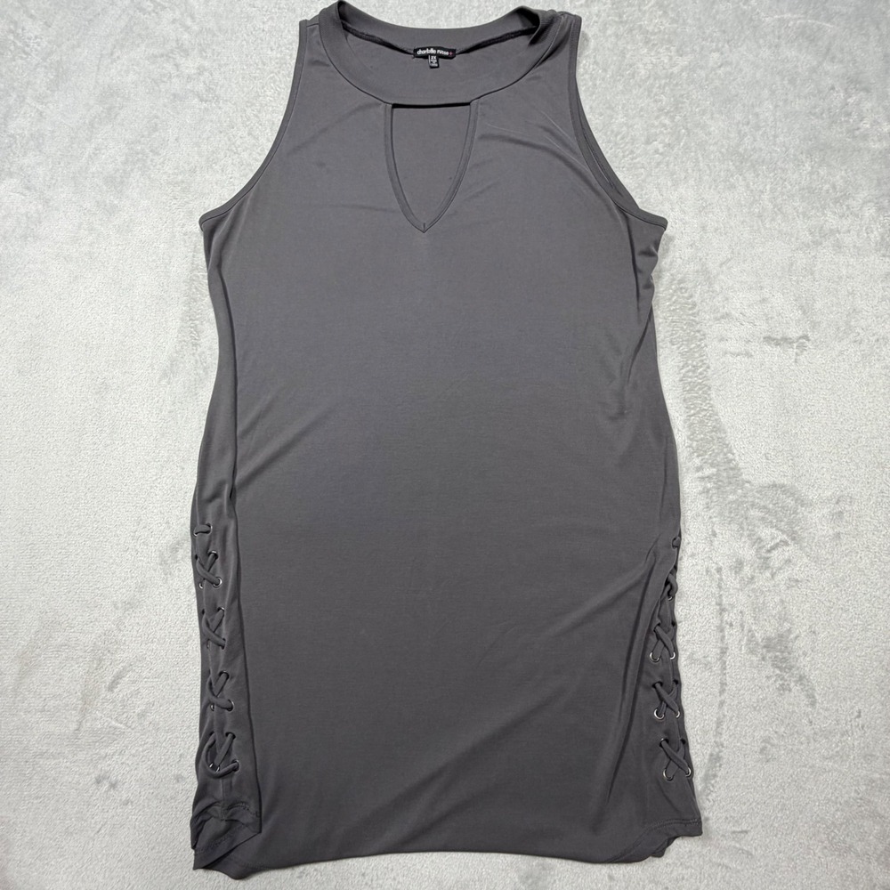 2010s Gray Lace Up Side Mini Dress Keyhole Edgy Clubwear 2X Plus Size‎ Pullover